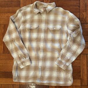 Levi’s Jackson Worker Tan White Plaid Flannel  Overshirt large EUC